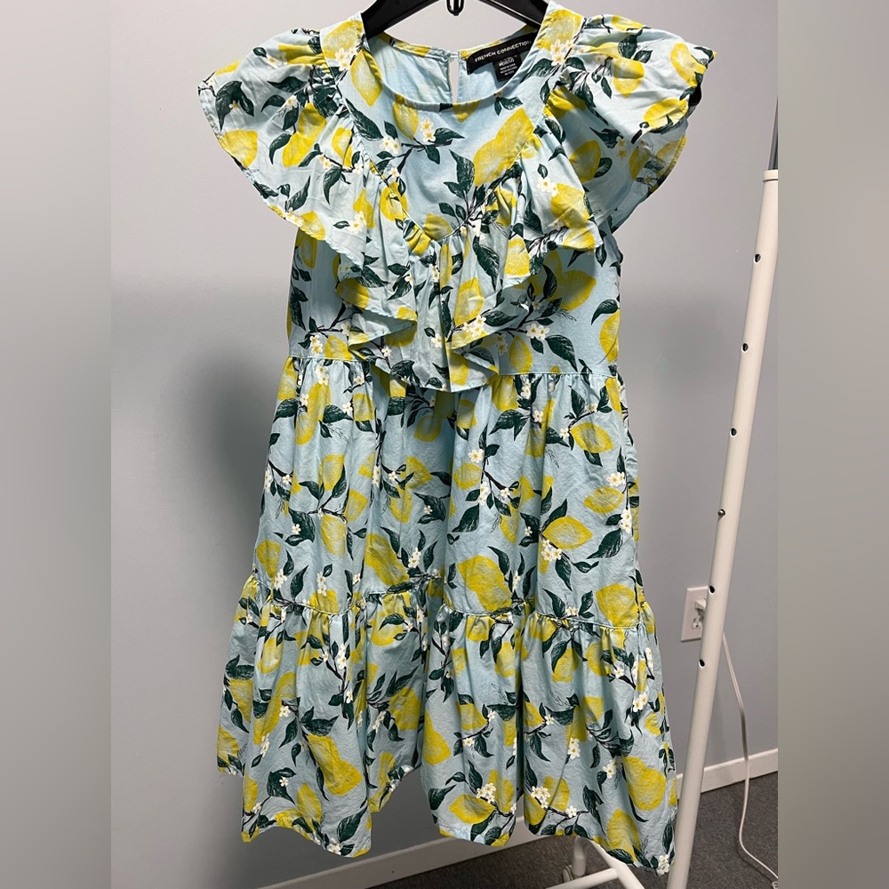 French Connection Light Blue & Yellow Lemon Ruffle Tiered Dress
